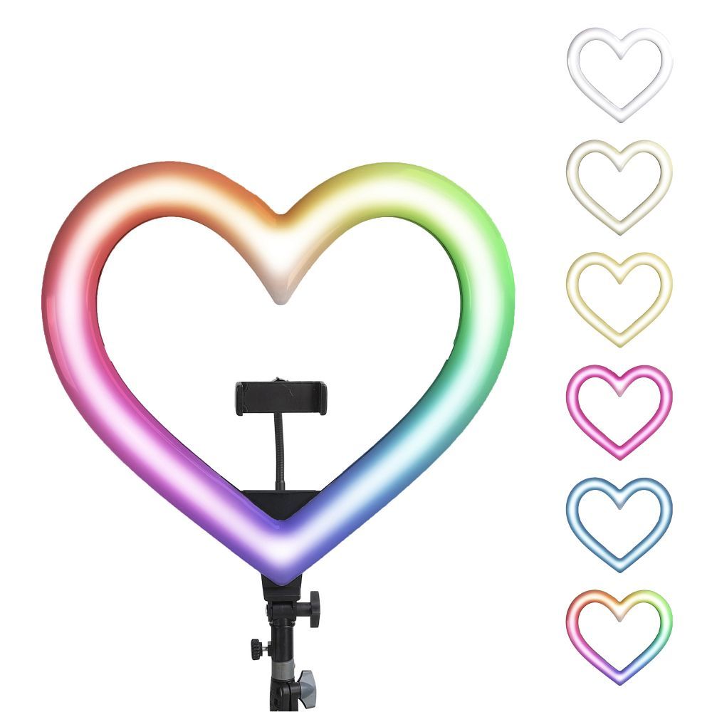 LED Ring / Heart Stream RGB Ringlicht 10 Zoll FULL COLOR mit Handyhalter + Stativ JM26-10