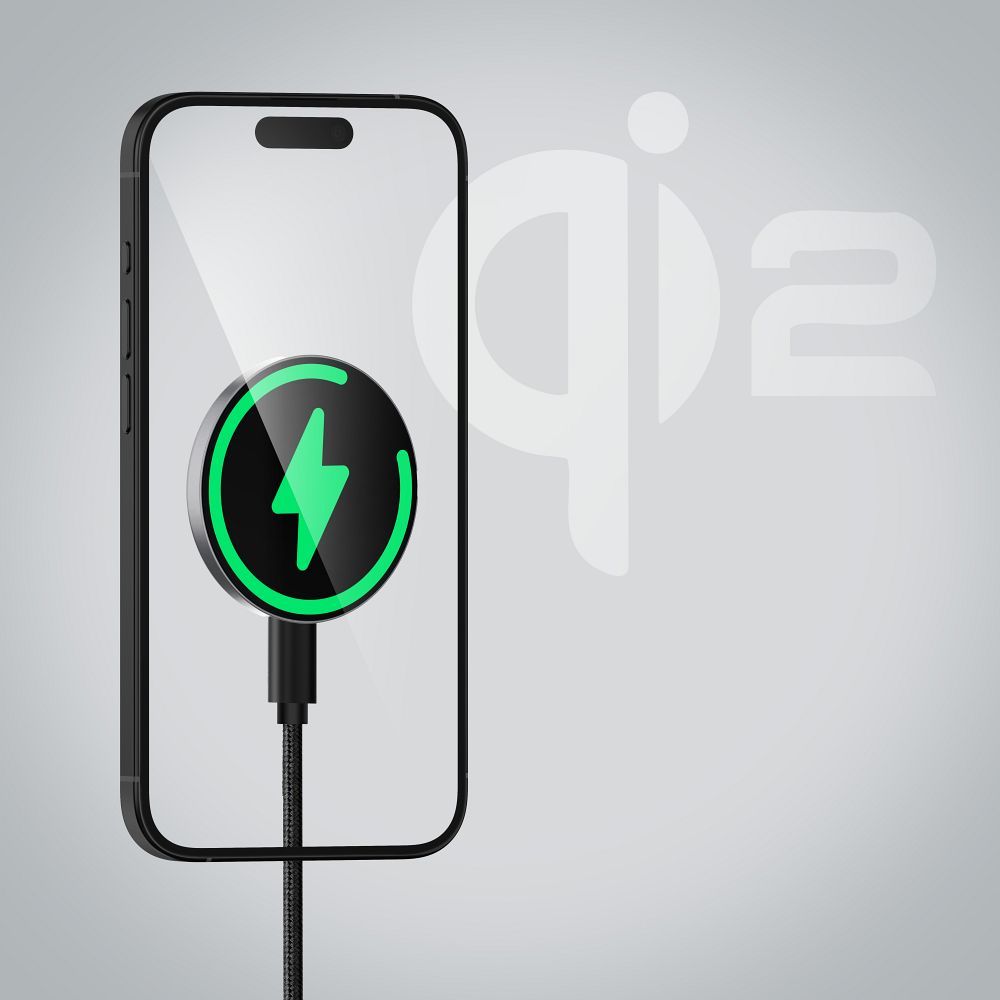 Smart Charge USB-C Qi2 15W MagSafe-kompatibles induktives Ladegerät mit abnehmbarem 1,5 m Kabel, Silber
