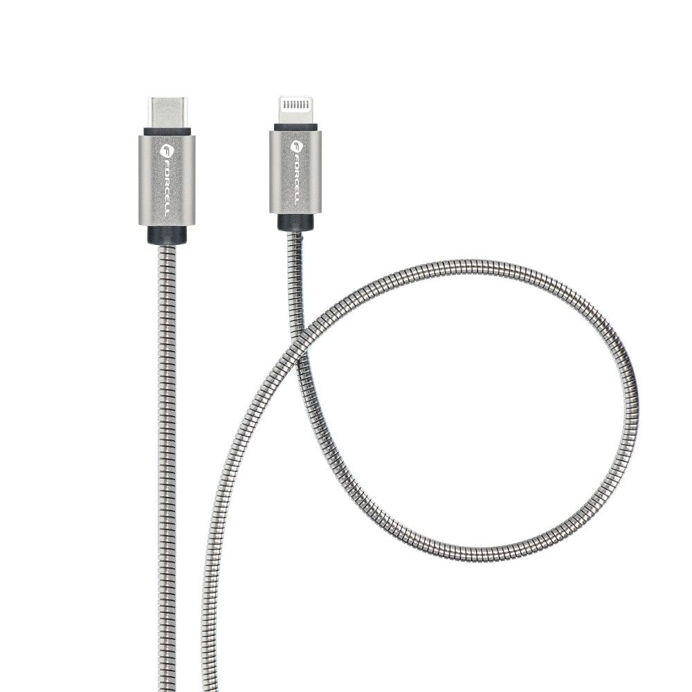 PD USB-C-auf-Lightning-Kabel, 3 A, 27 W, Metall, 1 m, C238, silber