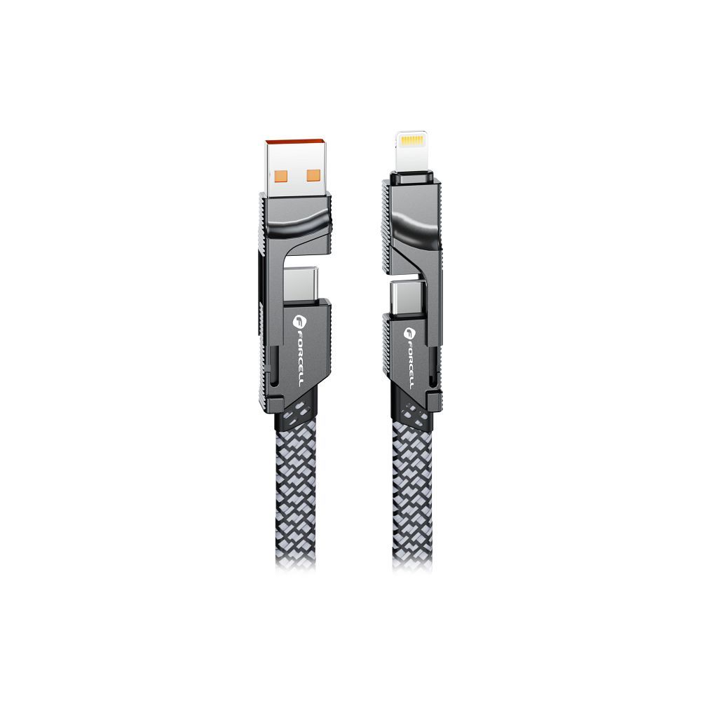 4-in-1-Kabel USB-C/USB-A auf USB-C/Lightning QC PD 3A 60W 1 m C241 Chrom
