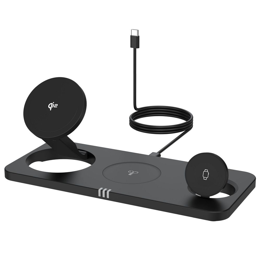 3-in-1 MagNetix USB-C Qi2 20,5W MagSafe-kompatibles induktives Ladegerät Schwarz 0INT