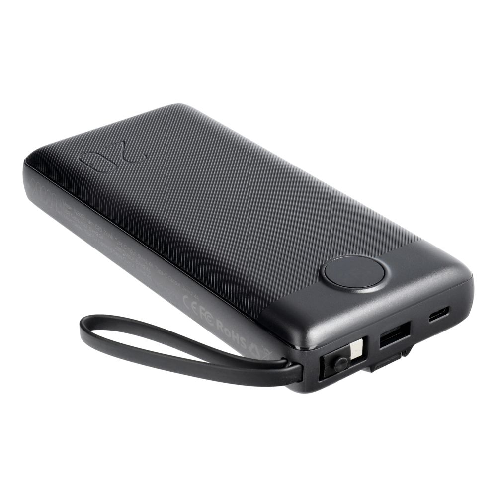 Veger C20 (W2047 / W2059) 20000 mAh Powerbank mit integrierten Micro-USB-/USB-C-/Lightning-Kabeln, Schwarz