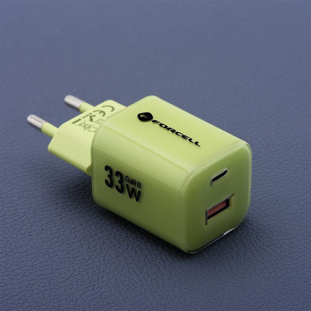  GaN III Kristallfarbenes USB-C + USB-A QC4.0 PD 33W Handy-Ladegerät + USB-C-zu-USB-C-Kabel VT-41 Grün 0INT