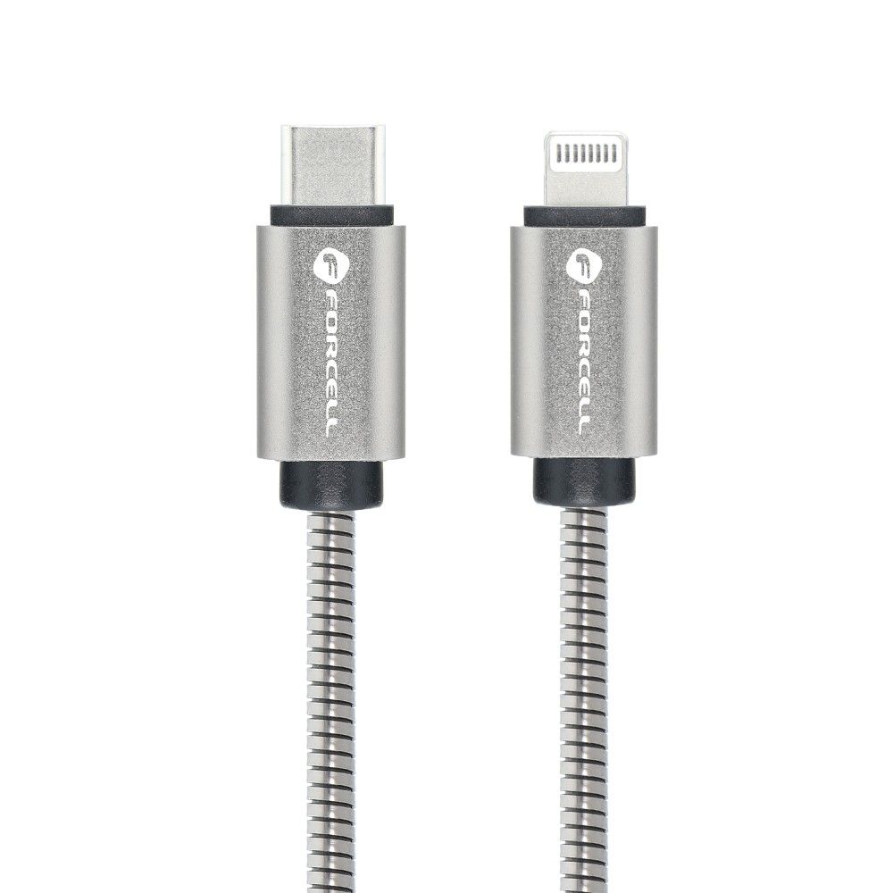 PD USB-C-auf-Lightning-Kabel, 3 A, 27 W, Metall, 1 m, C238, silber