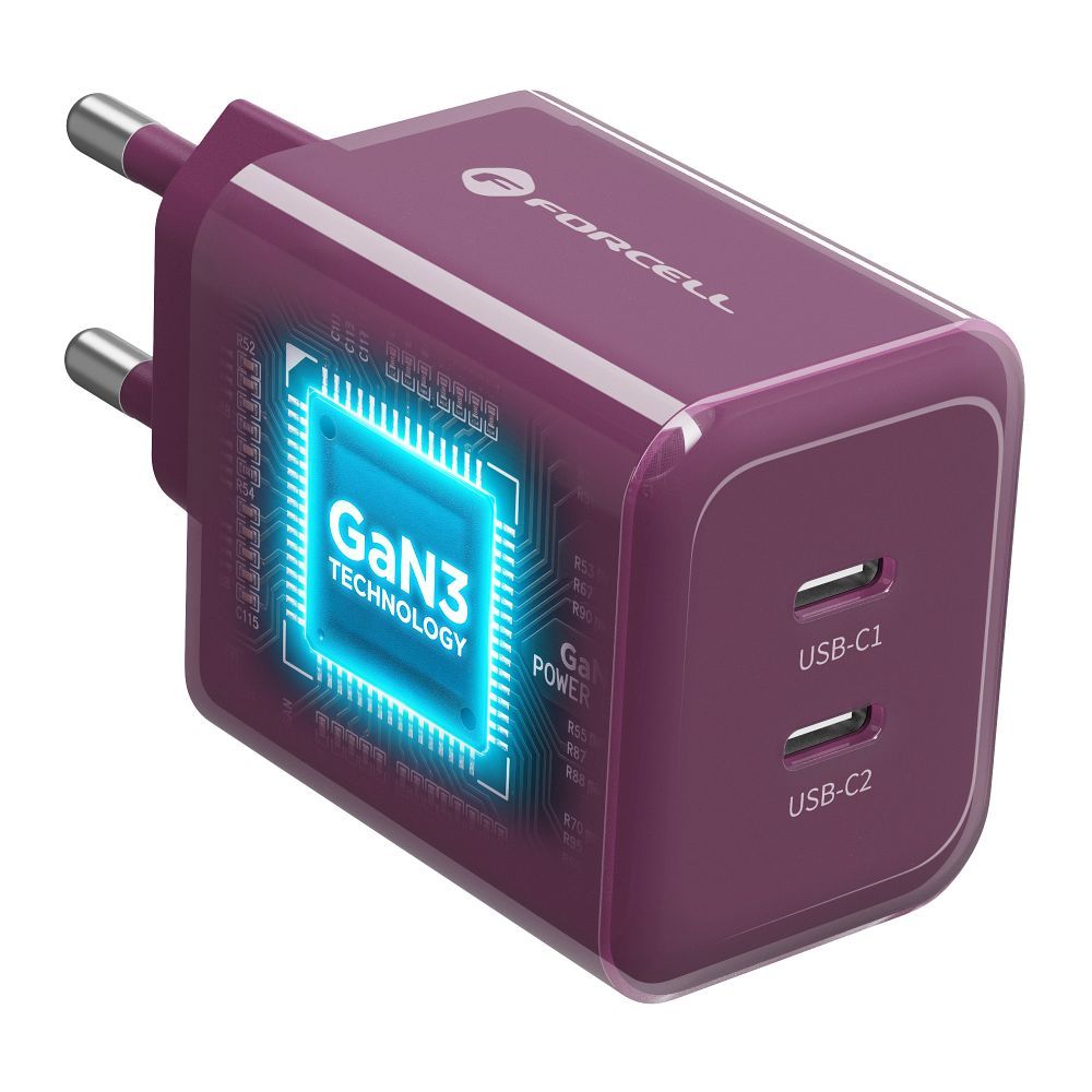 Forcell F-Energy GaN III Crystal Color 2x USB-C AVS SSFC3.0 60W + Silikonkabel USB-C auf USB-C VT-60