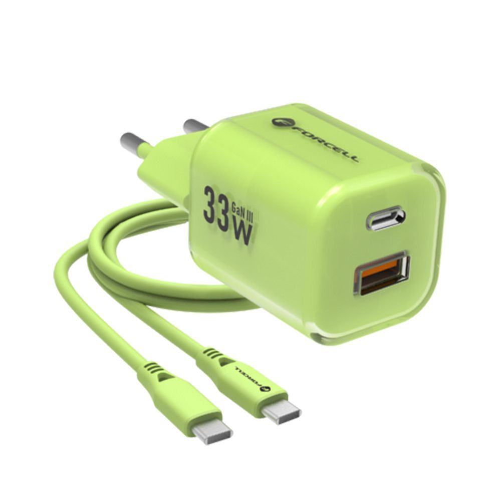  GaN III Kristallfarbenes USB-C + USB-A QC4.0 PD 33W Handy-Ladegerät + USB-C-zu-USB-C-Kabel VT-41 Grün 0INT