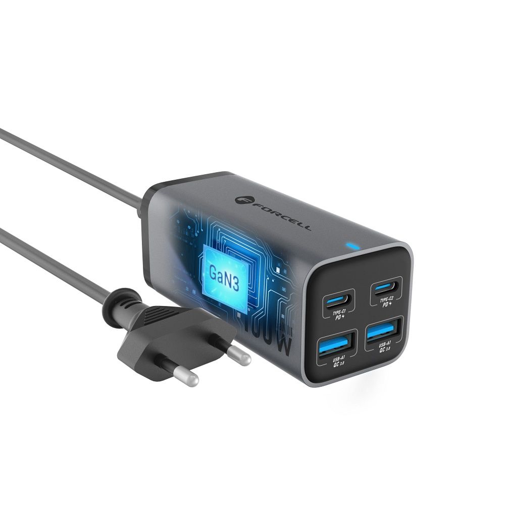 GaN III Desktop-Ladegerät 2 x USB-C + 2 x USB-A QC4.0 PD 5A 100W VT-49 Grau