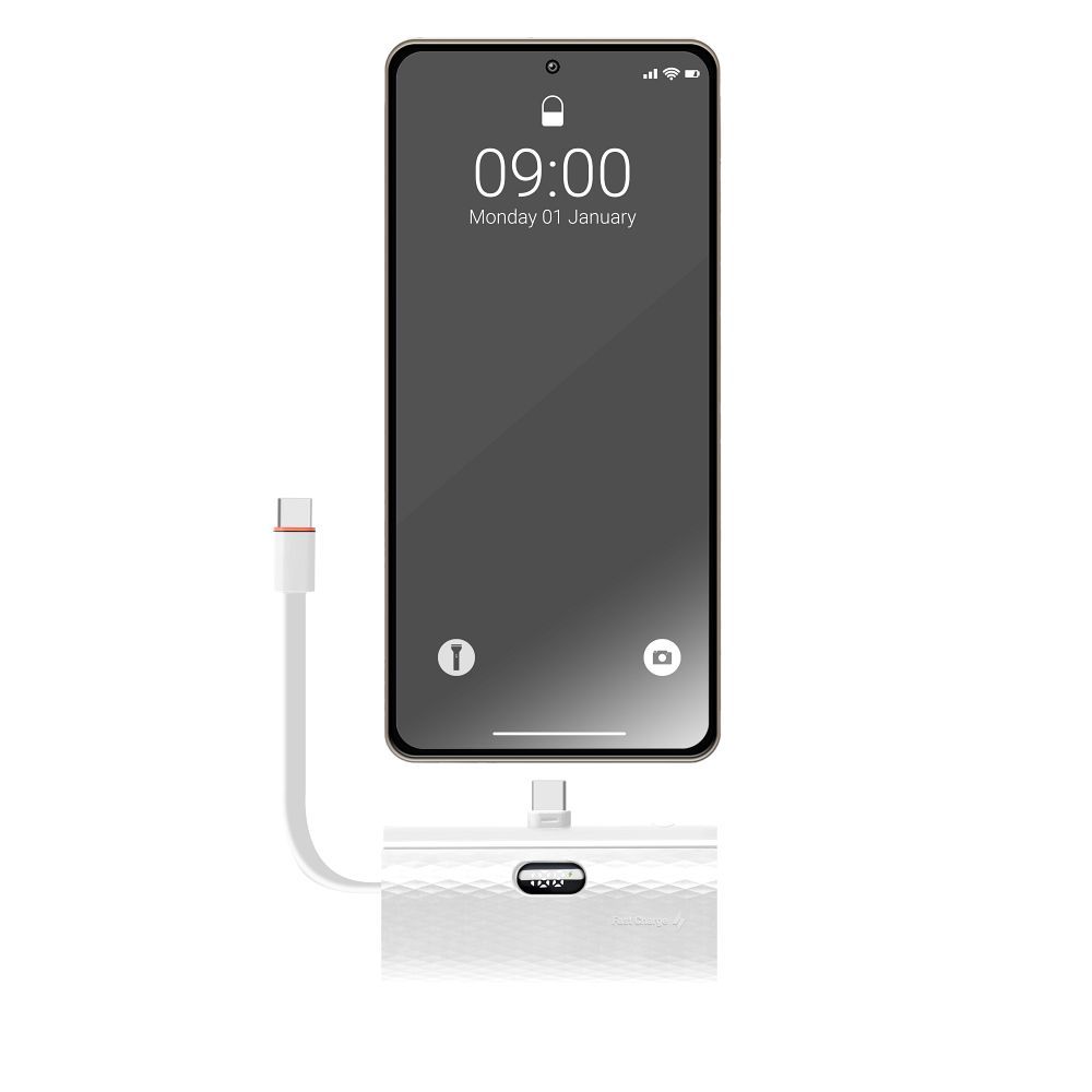Powerbank Power Plug F5K3 PD 20W 5000 mAh mit integriertem USB-C-Anschluss