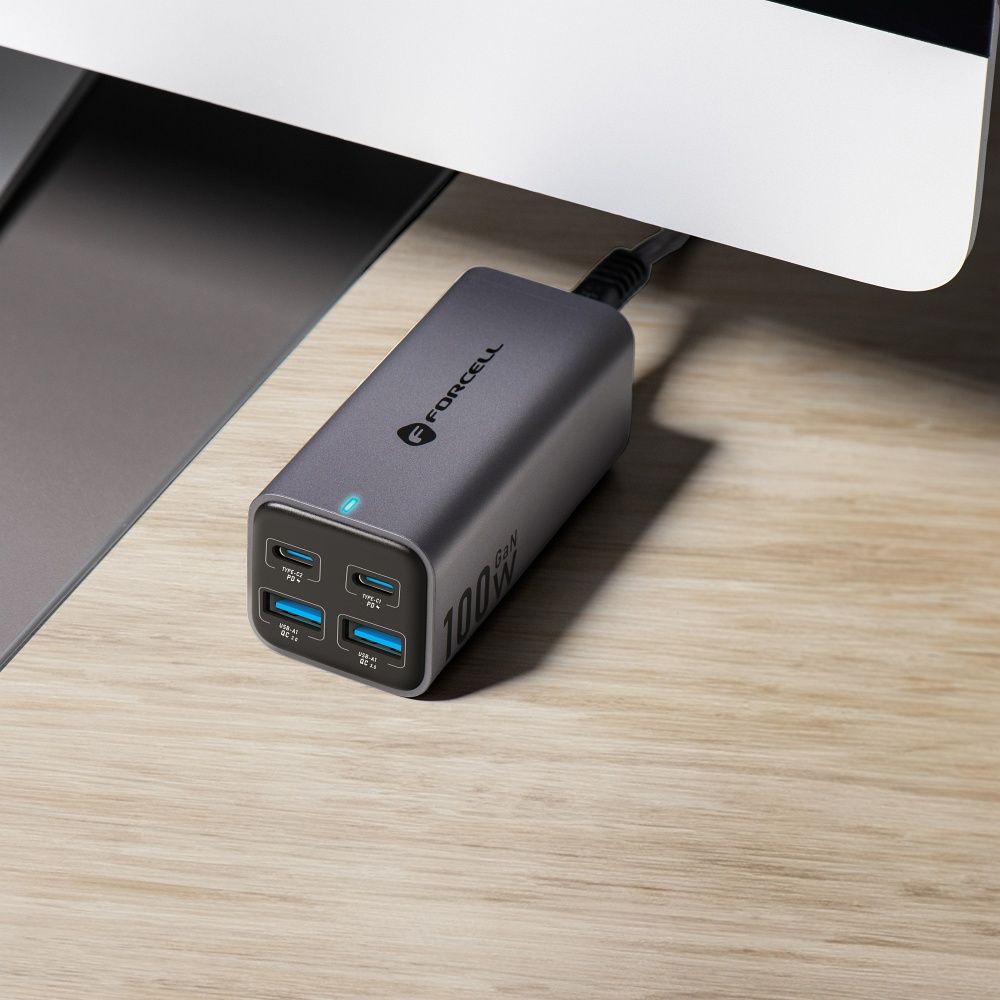 GaN III Desktop-Ladegerät 2 x USB-C + 2 x USB-A QC4.0 PD 5A 100W VT-49 Grau