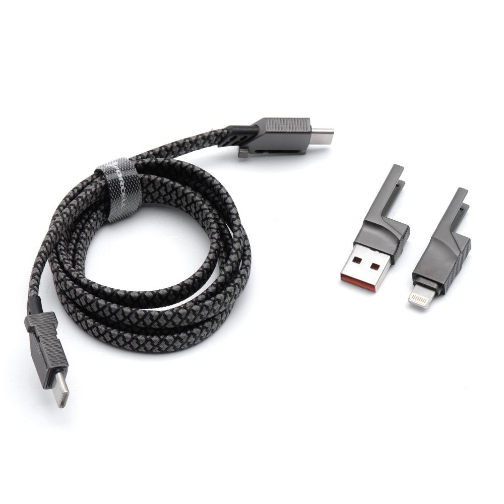 4-in-1-Kabel USB-C/USB-A auf USB-C/Lightning QC PD 3A 60W 1 m C241 Chrom