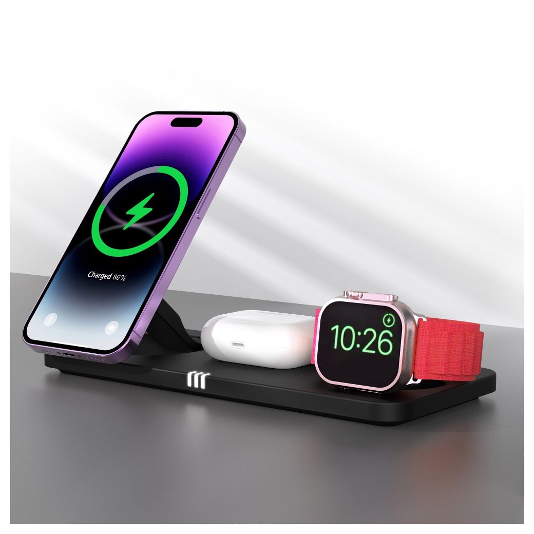 3-in-1 MagNetix USB-C Qi2 20,5W MagSafe-kompatibles induktives Ladegerät Schwarz 0INT