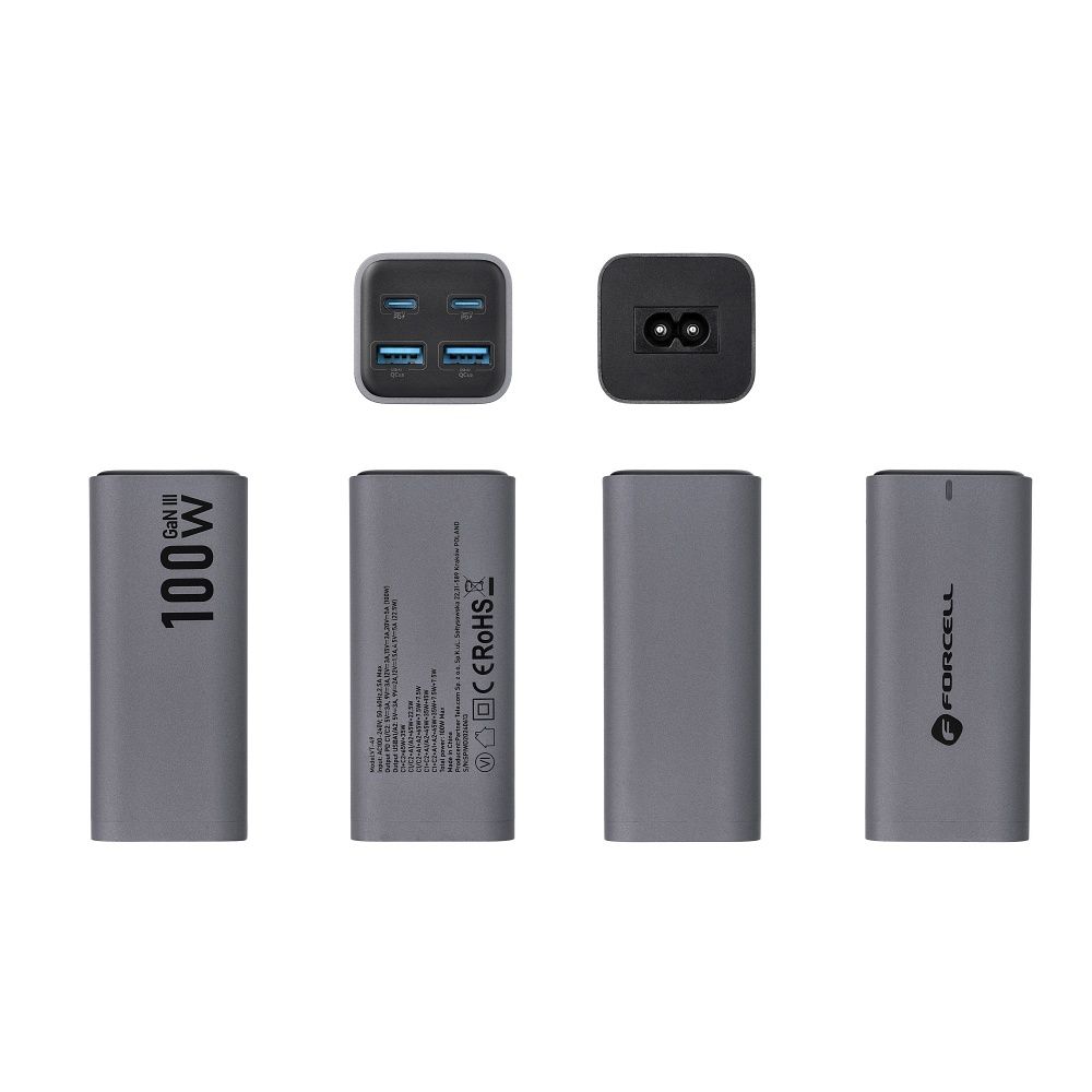 GaN III Desktop-Ladegerät 2 x USB-C + 2 x USB-A QC4.0 PD 5A 100W VT-49 Grau