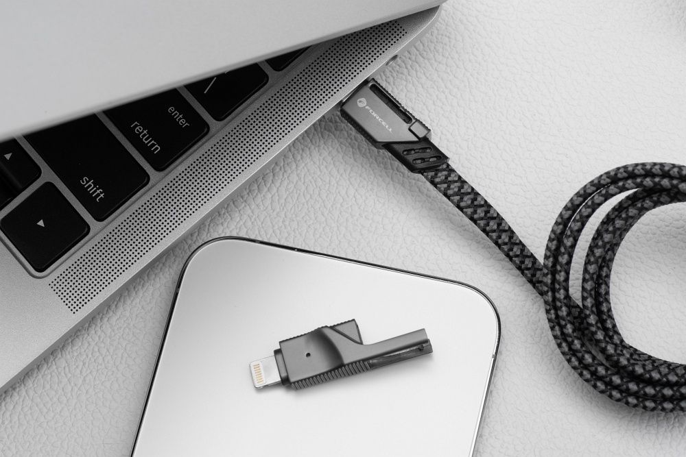 4-in-1-Kabel USB-C/USB-A auf USB-C/Lightning QC PD 3A 60W 1 m C241 Chrom