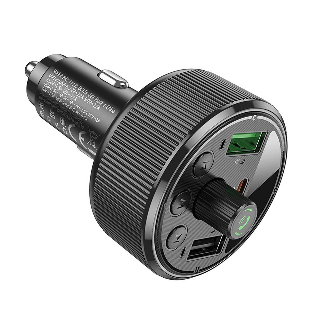 HOCO Auto-Transmitter FM Bluetooth 2 x USB A + Typ C PD QC3.0 30W E82 Schwarz