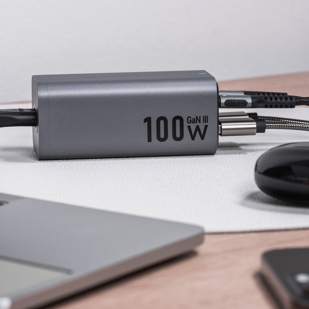 GaN III Desktop-Ladegerät 2 x USB-C + 2 x USB-A QC4.0 PD 5A 100W VT-49 Grau