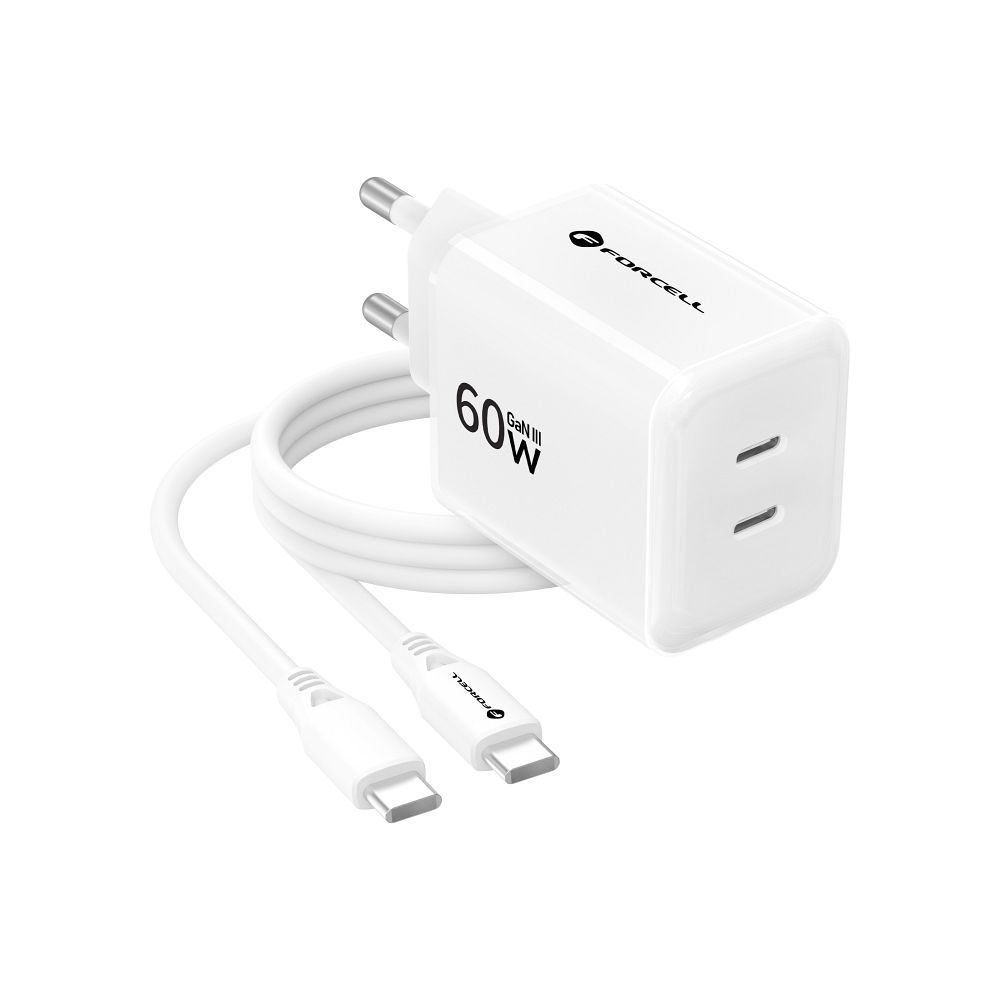 Forcell F-Energy GaN III Crystal Color 2x USB-C AVS SSFC3.0 60W + Silikonkabel USB-C auf USB-C VT-60