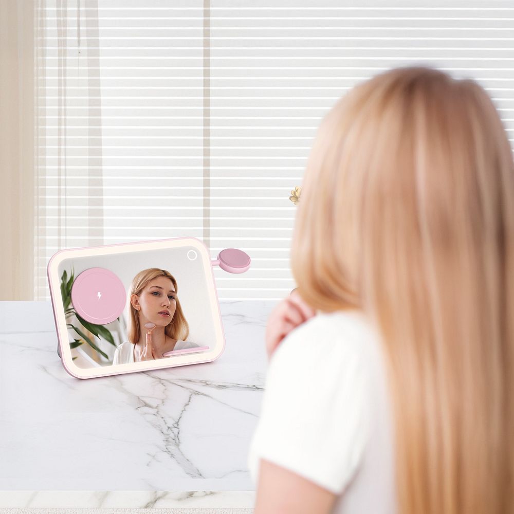 Mag Mirror 3-in-1 15W Kabelloses Ladegerät, kompatibel mit MagSafe / Apple Watch / Samsung Watch / AirPods, Pink