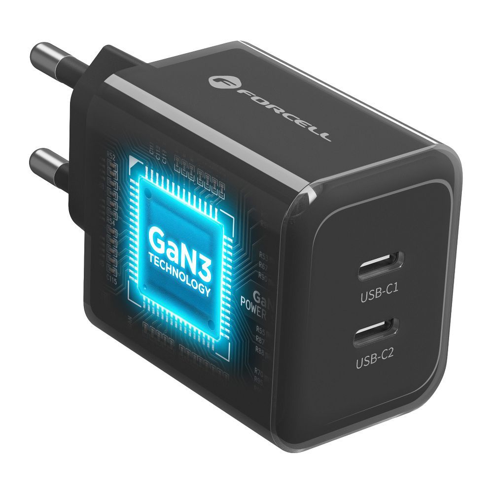 Forcell F-Energy GaN III Crystal Color 2x USB-C AVS SSFC3.0 60W + Silikonkabel USB-C auf USB-C VT-60